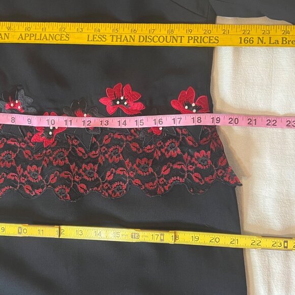 VTG Clues Collections 14P Black Midi Dress Floral Embroidery  Simi to Formal Y2K - Picture 9 of 14